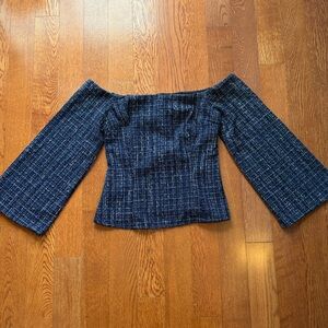 NWT ZARA Blue Tweed Textured Structured Off Shoulder Top XS